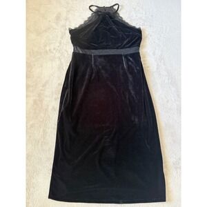 BCBGMAXAZRIA Size Medium Lace Trim Bow‎ Velvet Dress Halter Neck Black